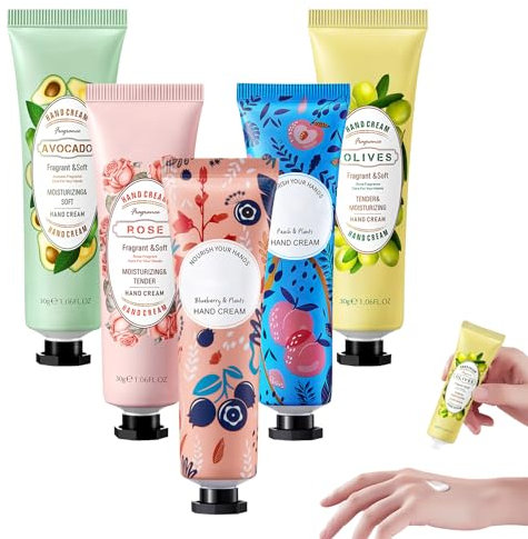 Handcreme Set,5pcs Handcreme Damen Geschenkset,Geschenke für Frauen,Mini Handcremes Geschenkset,Handcremes Weihnachtsgeschenke,Trockene Hände Fuß Feuchtigkeitscreme für Valentinstag,Weihnachts