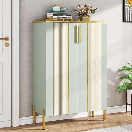 Tribesigns Meuble à Chaussures avec 2 Portes, 70 x 35 x 100 cm, à 6 Niveaux avec étagères réglables, pour 22 Paires de Chaussures, pour Hall d'entrée, Couloir, Armoire, Salon, Vert Clair.