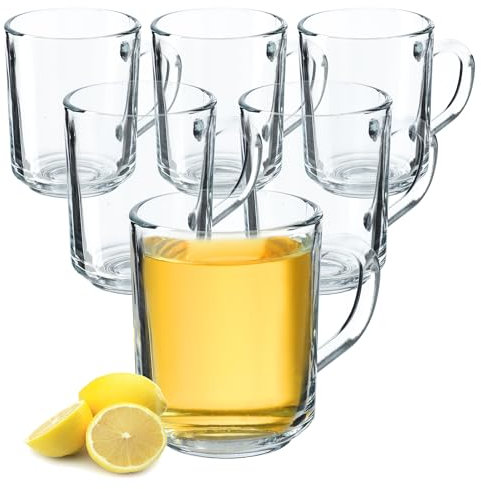 KADAX Durchsichtiger Glasbecher mit Griff, spülmaschinenfeste Trinkgläser mit Henkel, Kaffeegläser aus Glas, Teegläser, Wassergläser, Glastassen für Heiß (6 x 240ml)