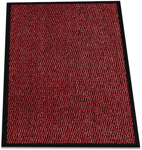 Rugs Inn Sunny Rubber Rug - Heavy Duty Waterproof Non Slip Strong PVC Backing Kitchen Rug Large Floor Mat Washable Front Door Outside Dirt Trapper (120 x 150 cm, Red)