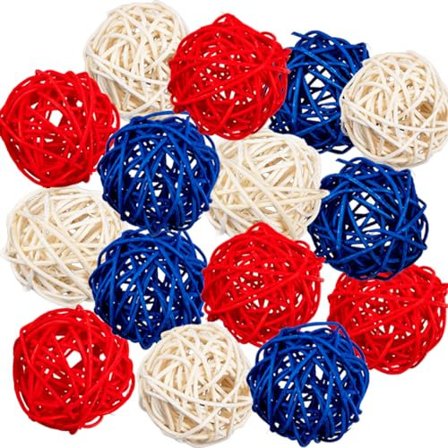 GuassLee 18pcs 4th of July Decorative Balls Rattan Decoration - Red Blue White Balls for Independence Day Home Decor Craft Vase Bowl Filler Table Party Supplies Decorations
