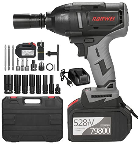 Avvitatore ad impulsi HUIOP Avvitatore a impulsi a batteria Motore brushless a coppia elevata da 600 Nm Mandrino rapido da 1/2 pollice Caricatore rapido Kit di impatto di potenza a velocità variabile
