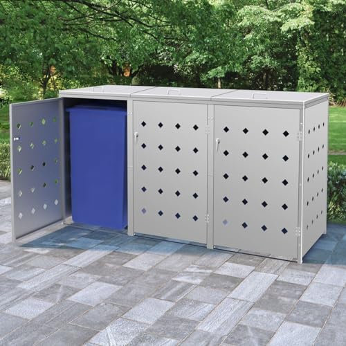 Swpsd Triple Wheelie Bin Shed Trash Bin Storage Cover Hide Dustbin Bin Garden 240 L Stainless Steel