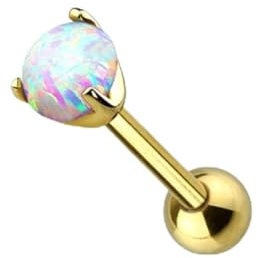 Piersando Ohrringe Echt 585 Gold Tragus Helix Daith Ohr 14 Karat Piercing mit Opal Kugel Gelbgold | 3mm