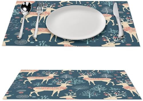 Weihnachtliche Elch-Tischsets aus PVC, rutschfest, hitzebeständig, waschbar, für Esstisch, Küche, Hochzeit, Party, Festival, 30,5 x 45,7 cm, 1 Stück