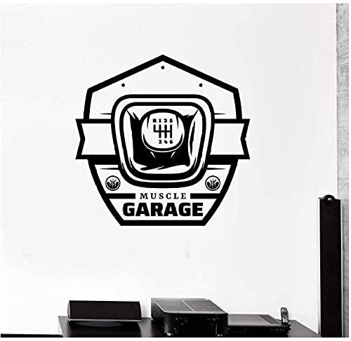 TUOQIANNAN Autocollant Mural Amovible – Panneau d'atelier de réparation Automobile Muscle Garage pour Garage, Atelier, Autocollant Mural en Vinyle Noir 43X42 Cm