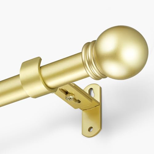 AMZSEVEN Bastoni per tende per finestre da 40 a 122 cm, lunghezza massima regolabile di 152 cm, diametro 2,5 cm, terminali rotondi, oro caldo