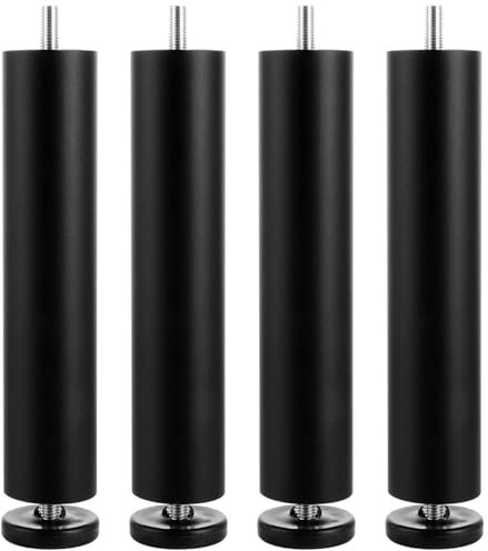 YAYODS Lot de 4 pieds de meubles - Noir - Réglables - 20 cm - En métal avec filetage M8 - Pieds de meubles stables - Pour armoires, pieds de canapé, pieds de table, machines à laver, réfrigérateur