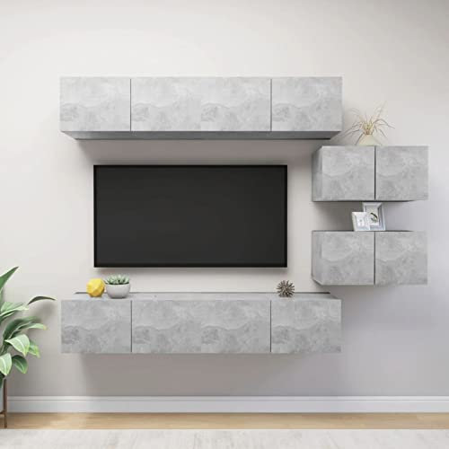 Buzaza Ensemble de Meuble TV 6 pcs Gris béton Aggloméré,Meuble TV,Table Basse Salon Meuble TV,Table Basse LED Couleurs