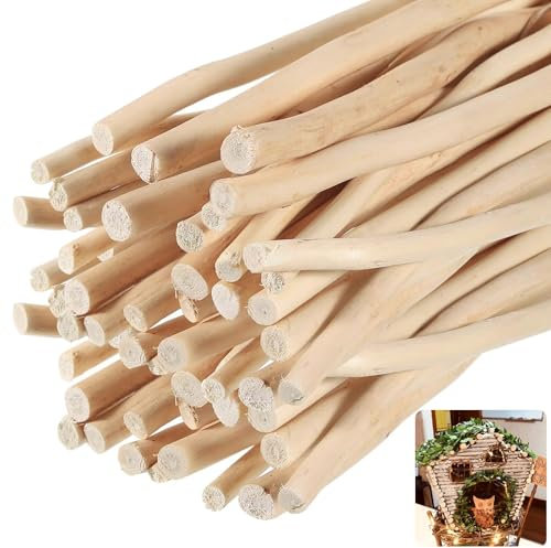 50 Stück Holzstäbchen Holzblock, Holzblock Sticks, Handwerk zum Basteln, zum Basteln Holz, Sticks für DIY Handwerk, 20CM langen 0,5-1.2 CM im Durchmesser, Holzfarbe