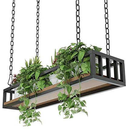 Schwarzes Metall-Deckenregal für Restaurant, Bar, Balkon, Hängeregal für Blumen, Pflanzen, 80 x 25 x 15 cm