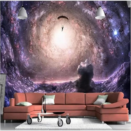 Tzxztt Lila Space Galaxy Fallschirm Moderne 3D Tapete Geprägte Seide Neutrale Töne Material Ideal Für Wohnzimmer Schlafzimmer-400cm×280cm