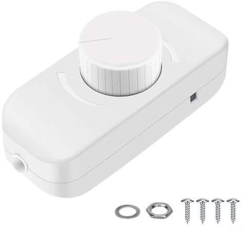 LED Dimmer Switch 220V-240V Push ON/OFF Rotary Dimming Inline Switch with Earth Pass-Through(White)