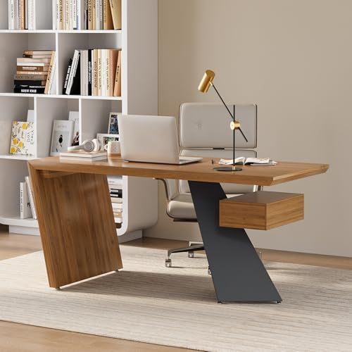 homary Rustikaler industrieller Schreibtisch, Heimbüro-Schreibtisch mit Schublade, natürlicher Holzschreibtisch, Heimbüro, Computertisch, 160 cm