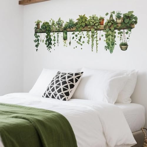 Wandtattoo Wandaufkleber Grüne Blätter Pflanzen Blume Ranke Efeu Rebe Blumentopf Wandsticker Kinderzimmer Wohnzimmer Schlafzimmer Flur Küche Wanddeko