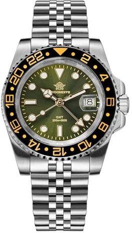 ADDIESDIVE Analoge Herrenuhr GMT herrenuhren 40mm Taucheruhr 200 m wasserdicht 515-24HQuarzuhr Mit Edelstahlarmband AD2050