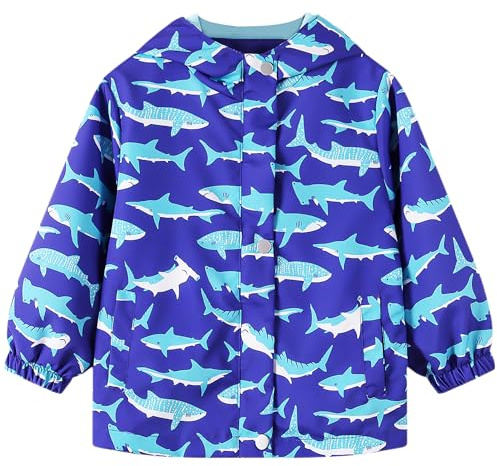 Domueay Coupe Vent Impermeable Enfant Veste Pluie Blouson, 2-10 Ans | Fille Garçon Léger Imperméables Vêtements avec Capuche, Manche Longue Zippée Doublé Manteaux, Printemps Automne Manteau Sport