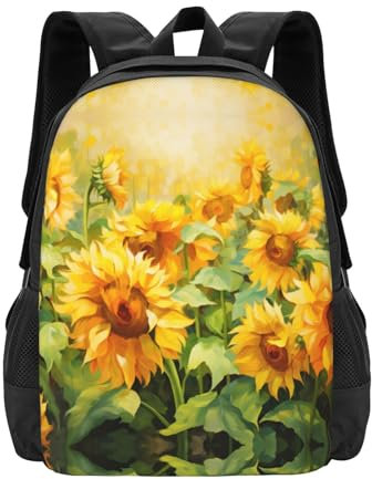HDSKFNS Sac à dos de voyage d'affaires en tissu Oxford imprimé tournesol avec grande capacité pour ordinateur portable sac à dos universitaire