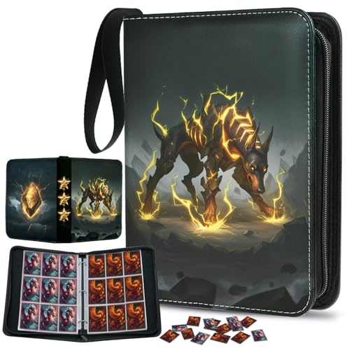Trading Card Binder, Card Album for Game Cards, Thunder Hound, 900P | Premium PU Leather, 3 Ring Removable Sleeves Binder, Zipper, Wrist Band, Water Resistance