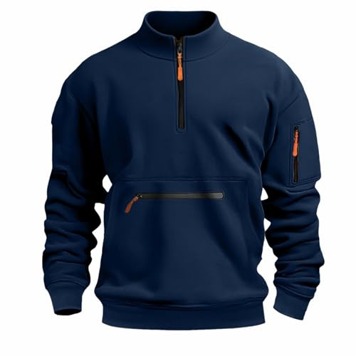 Giacca da lavoro da uomo in cotone - Blu da lavoro da uomo Elastica Felpa senza cappuccio Cotone Casual Tuta da lavoro Serraggio e Traspirante Giacca Sportiva Mezza Chiusura, navy, XL