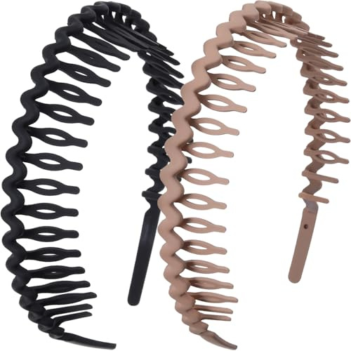 Alpinleux 2 Pcs Headband with Teeth, Comfortable Headbands for Women with Teeth, Fashion Comb Headband, Plastic Head Bands for Women's Hair Non Slip (4.3''×0.7'', Black, Coffee)