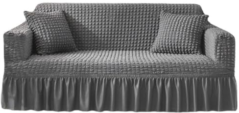 Bosiyrggrl Sofa Cover Sofa Seersucker Textured Sofa Protector with Pleated Skirt for L-Shape U-Shape & Sectional Sofa Easy to Use,4 Seater