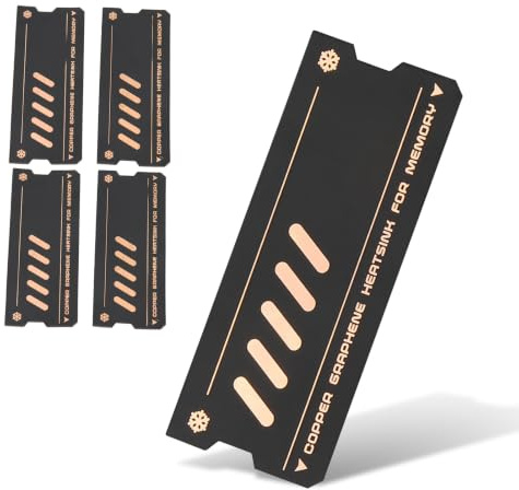 Garsent Laptop Memory Heatsink, 4 Pcs Copper Graphene RAM Cooler Heat Sink for DDR4 DDR5, Ultra Thin Thermal Conductive Adhesive Cooling Sticker for Notebook SODIMM