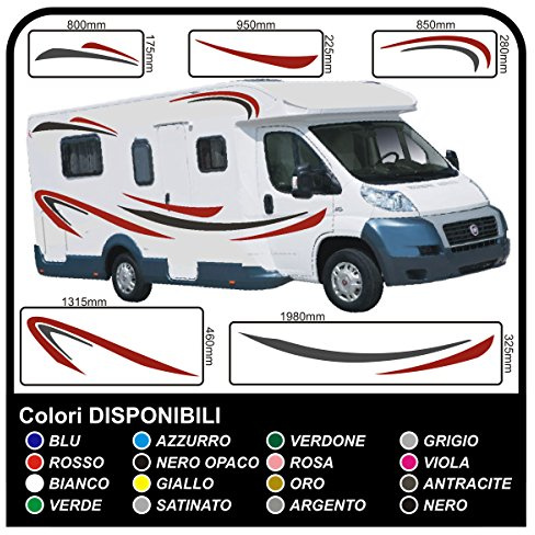 kit completo adesivi per CAMPER grafica in vinile adesivi decalcomanie Set Camper Caravan roulotte x 18 adesivi kit completo - grafica 04 (ALTRI COLORI (CONTATTACI))