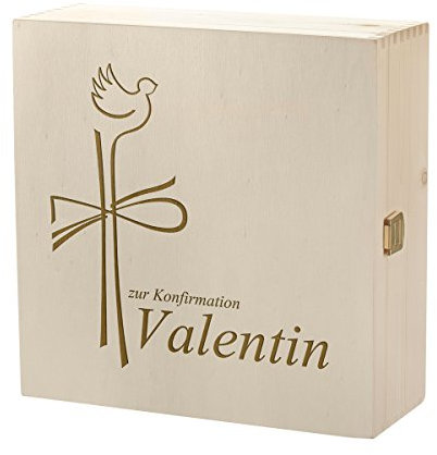 polar-effekt Erinnerungsbox mit Gravur - Große Holzkiste mit Deckel Natur 27x27cm – Geschenk zur Konfirmation oder Taufe – Personalisierte Holzbox – Motiv Christuskreuz für kirchliche Anlässe