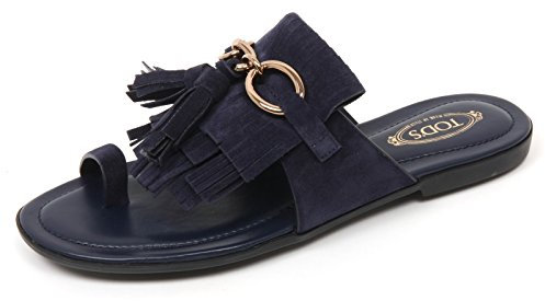 Tod's C9102 Infradito Donna Scarpa Sandalo blu frangia blu Shoe Woman [35]