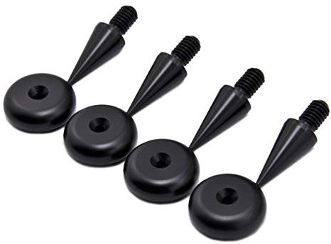 PrecisionGeek M8 Speaker Spikes & 20 mm Pads – Black Steel Spikes & Red Aluminium Pads, Set of 4 for HiFi Speakers, Soundbars, Speaker Stands & DIY Audio