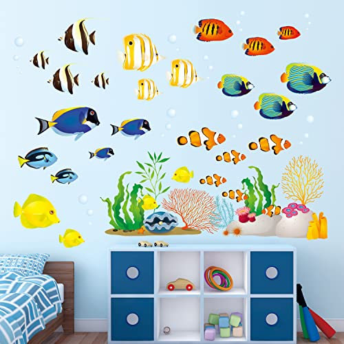 DECOWALL DS-8035 Tropischer Fisch Wandaufkleber Wandtattoo Fisch Ozean Fische Seetang Wandsticker Abnehmbar für Kinder Kinderzimmer Babyzimmer Schlafzimmer Wohnzimmer Badezimmer Wanddeko