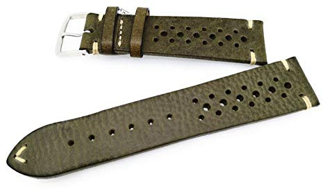 Fluco Hunter Racing 22 mm Vintage grün Leder Herren Uhrenarmband Made in Germany