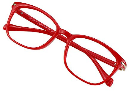 VisionGlobal Blaulichtblocker-Brille für Damen, Anti-Augenbelastung, Computerlesen, Fernsehbrille, stilvoller quadratischer Rahmen, blendfrei (rot, +4,00-Vergrößerung)