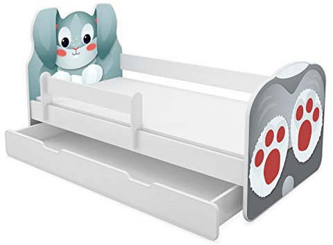 ACMA Tiere VII Kinderbett Jugendbett Matratze Rausfallschutz Lattenrost 140x70 160x80 180x80 (01 Hase, 180x80 cm + Bettkasten)
