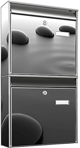 banjado® Briefkastenanlage 2 Fach 36x64x10cm mit Motiv/Briefkasten groß mit Namensschild/Postkasten A4 Einwurf inkl. Montagematerial & je 2 Schlüsseln/Briefkasten ohne Zeitungsfach