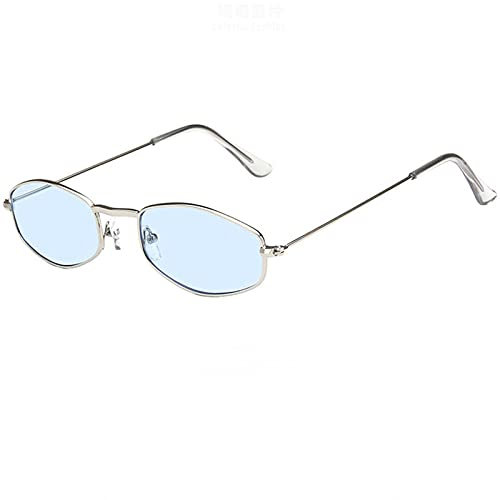 WQZYY&ASDCD Sonnenbrille Herren Damen Vintage Ovale Frauen Männlich Ellipse Metallrahmen Auge Weiblich Trendige Mode Retro Shades Männer Anti-Uv-Cyan