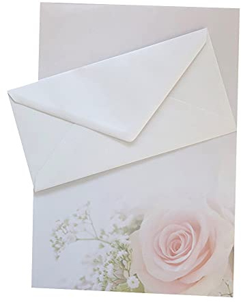 Paper24 Briefpapier mit Umschlag als Set, DIN A4 Naturpapier DIN lang Briefumschläge (Rose+DL00, 25er Set)