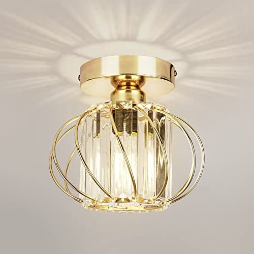 FRIDEKO HOME Modern Crystal Ceiling Light Fixture- Industrial Mini Semi Flush Mount Ceiling Lighting LED Crystal Chandeliers Fitting for Kitchen Hallway Dining Rooms Living Room - Gold