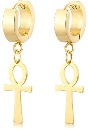 Ewiges Kreuz Ägypten Cleopatra Ohrringe Für Männer Schmuck Antique Black Edelstahl Ägyptische Königin Ankara Earing