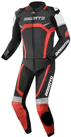 Bogotto Misano 2-Teiler Motorrad Lederkombi, schwarz/rot, 52