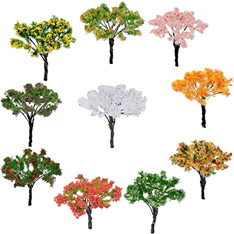 Cayway 10 PCS Modèle Arbre 6.5CM Arbre Modèle Maquette Arbres Modèles en Plastique Miniatures Mixtes Décor pour L'artisanat de Bricolage