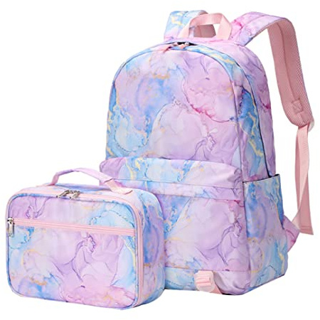 SellerFun Junior high school Backpack Sets 2Pcs Daypack with Lunch case Girls Middle school Bag(Purple,20 Liters)