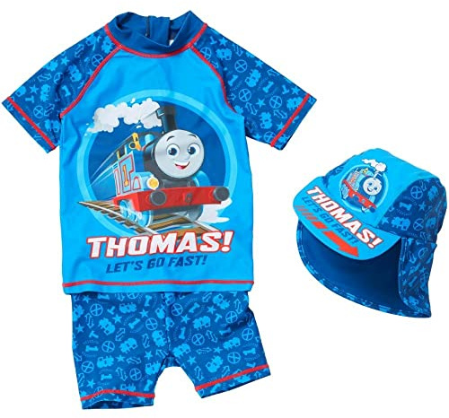 THOMAS & FRIENDS UPF40+ Sunsafe Swim Suit 2 Pc Set Character Swimwear UK Seller - 3 Piece Set - 4/5 Years