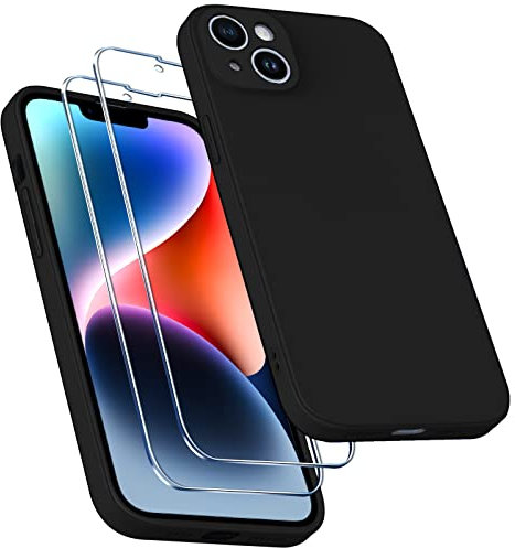 ivoler Camera Protection Case for iPhone 14 6.1 [Military Grade Shockproof], 1 Phone Case + 2 Tempered Glass Screen Protector, 3 in 1 Protective Back Slim Cover-Black