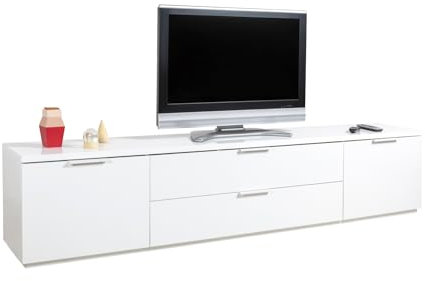 Composad | Mobile Porta Tv della Linea MUNDI con 2 Ante e 2 Ribalte, Porta Tv da Terra, (LxAxP) 240x51x40,50 cm, Colore Bianco laccato, Made in Italy