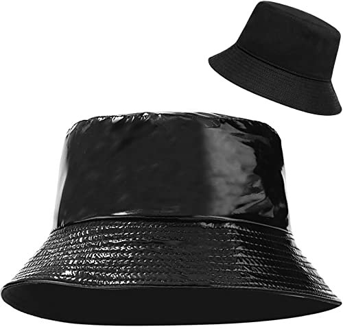 XYIYI Reversibel Schwarz PU Leder Fischerhüte Anglerhut Sonnenhut Für Damen Mädchen