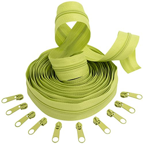 Aerzetix - C62523x5-C62592x10 - Kit di Cerniera Lampo Spirale 5m N°3 Colore: Verde Lime + 10 cursori N°3 Non bloccabile Colore: Verde Lime - in Metallo - merceria Cucito