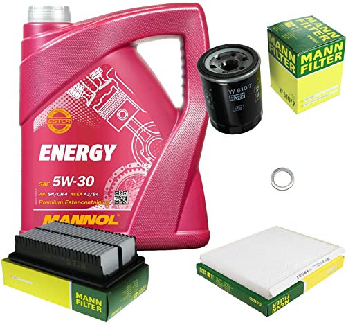 EISENFELS Filter Set Inspektionspaket erstellt mit 5 L Motoröl MANNOL Energy 5W-30, MANN-FILTER Ölfilter, Luftfilter, Innenraumfilter, Dichtring