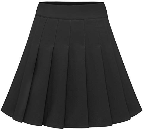 Dressystar Damen Dehnbar Faltenrock Schulmädchen Solide Skater Tennis Basic Mini Rock